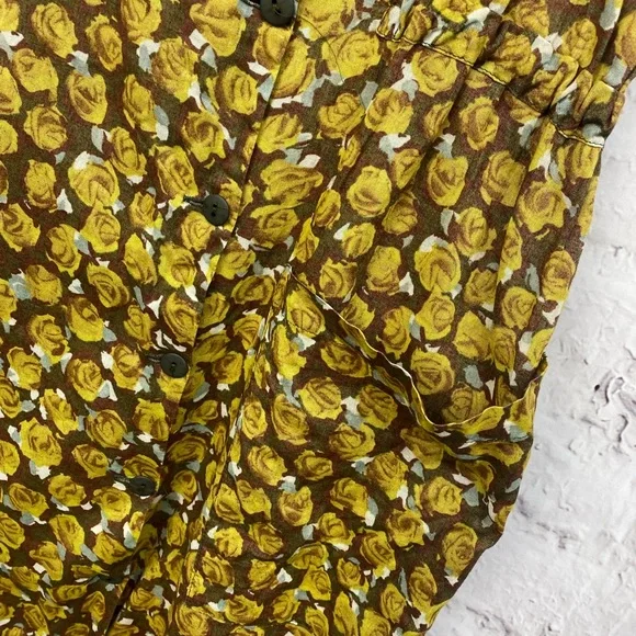 LILITH Quirky mustard & brown floral side button midi dress size S - Picture 4 of 7